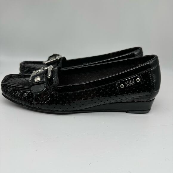 Stuart Weitzman Black Patent Leather Loafers Flats Front Buckle Womens Size 4M - Picture 7 of 16